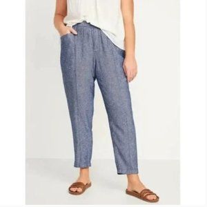 Old Navy Chambray High-Waisted Cropped Linen Blend Tapered Pants Extra Large